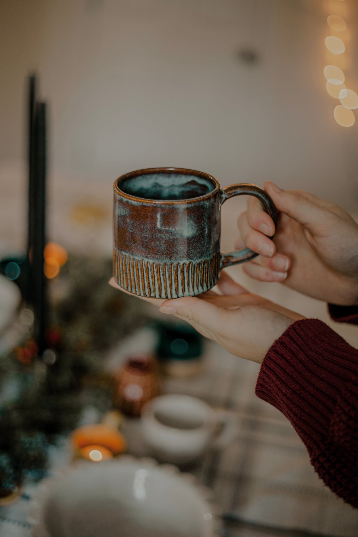 Carved Blue/Brown Mug