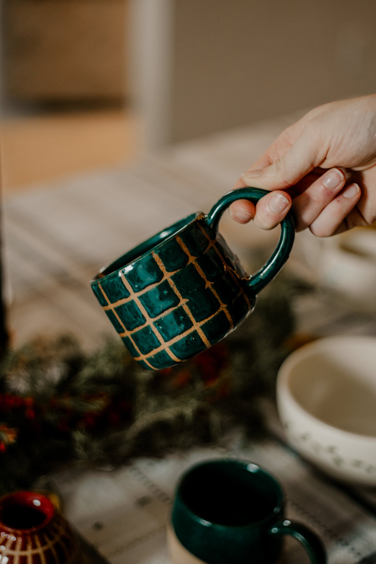Dark Green Plaid Mug