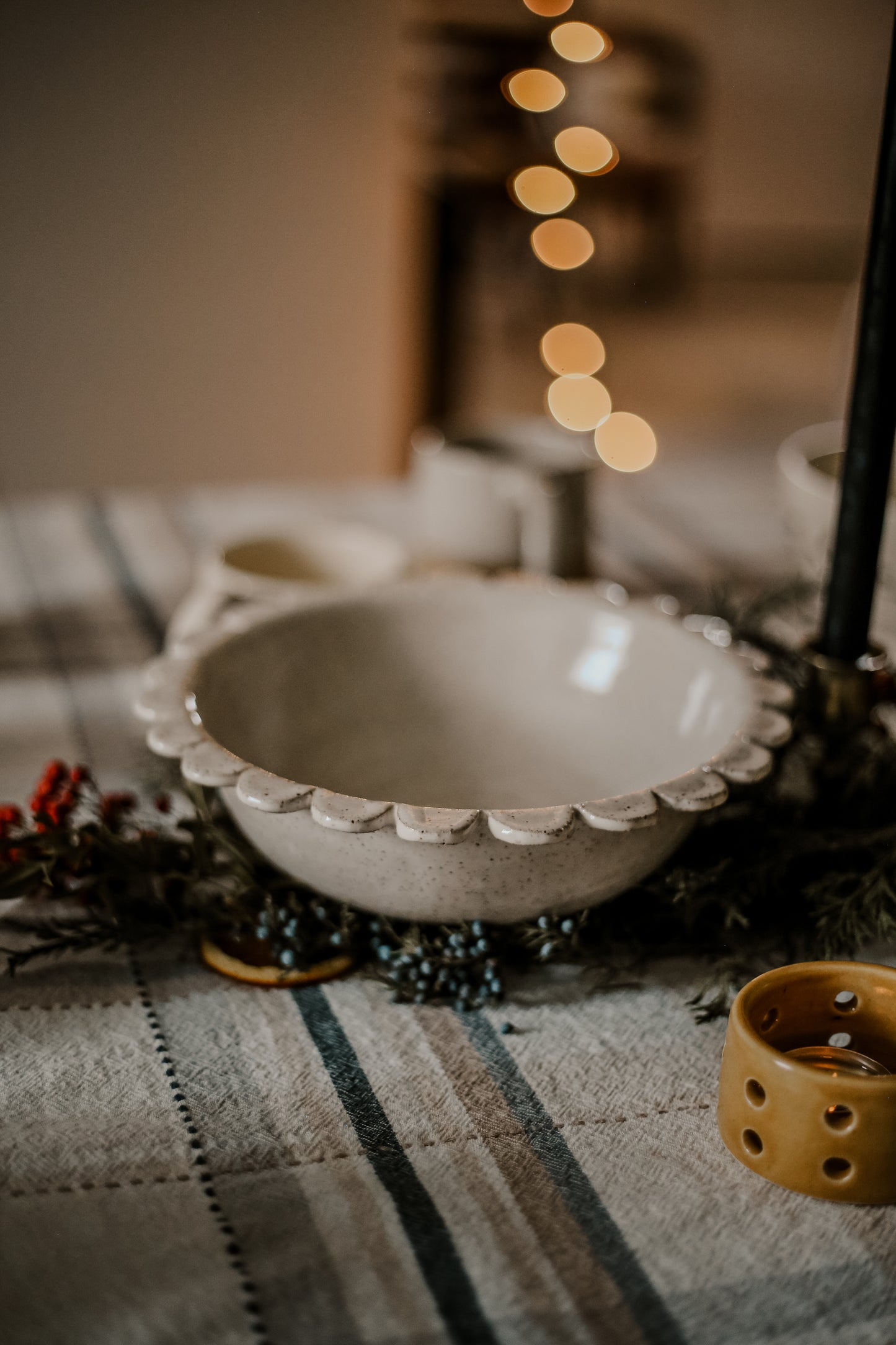 White Scalloped Serving Bowl