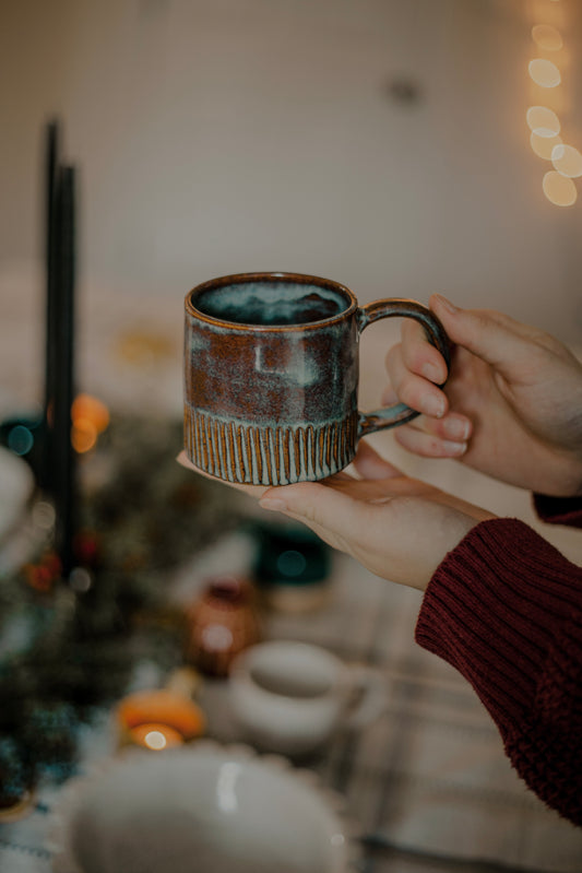 Carved Blue/Brown Mug