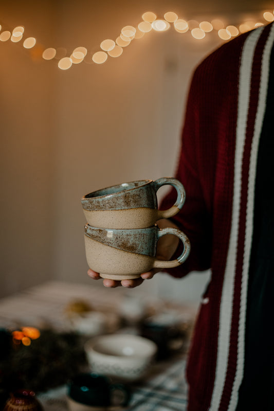 Set of Two Blue/Brown Latte Cups